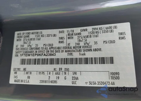 2019 Ford F-150 Xlt z USA, uszkodzony, nr VIN 1FTEW1EP9KFA23843